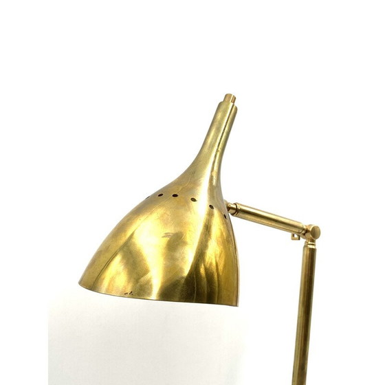 Image 1 of Vintage verguld messing bureaulamp met Carrara marmeren voet, Italië 1980