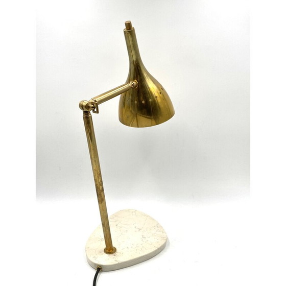 Image 1 of Vintage verguld messing bureaulamp met Carrara marmeren voet, Italië 1980