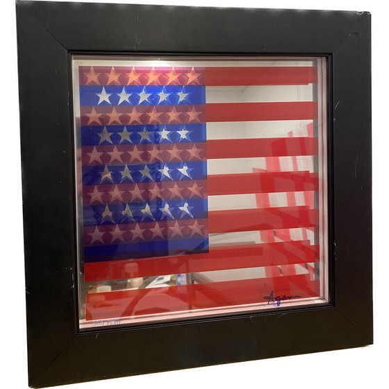 Image 1 of Vintage zeefdruk op spiegel "Amerikaanse vlag