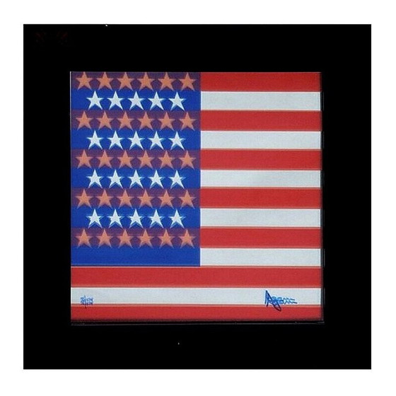 Image 1 of Vintage zeefdruk op spiegel "Amerikaanse vlag