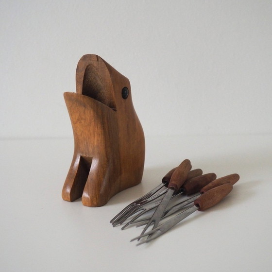 Image 1 of 1960S Mcm Teak Kikker Cocktail Vork Houder Party Picker