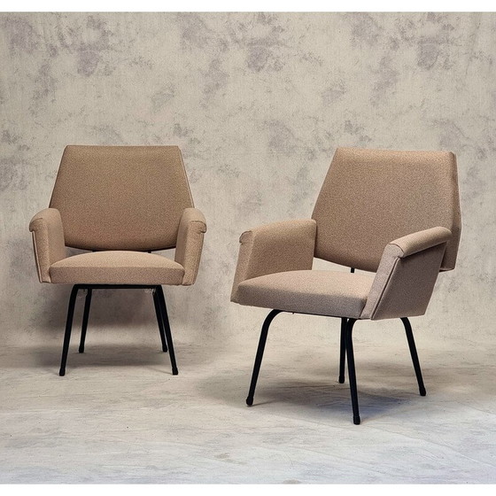 Image 1 of Paar vintage fauteuils in zwart gelakt buisvormig metaal, Frankrijk 1950