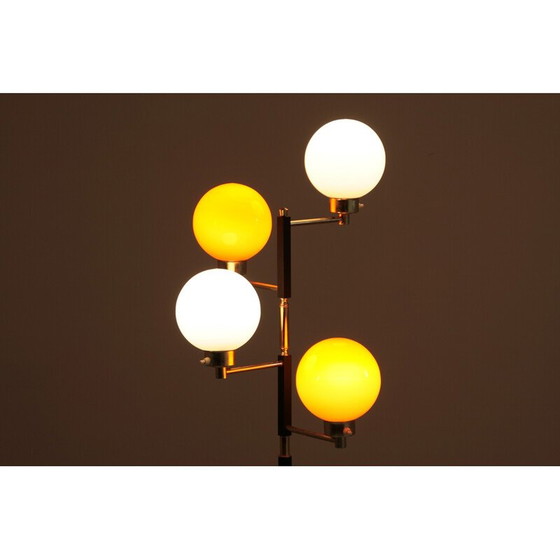 Image 1 of Vintage metalen, messing en opaline vloerlamp voor Arlus, Frankrijk 1950