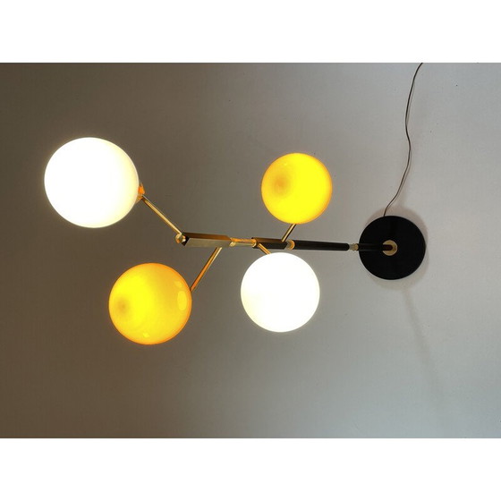 Image 1 of Vintage metalen, messing en opaline vloerlamp voor Arlus, Frankrijk 1950