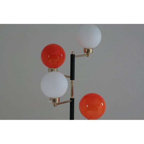 Image 1 of Vintage metalen, messing en opaline vloerlamp voor Arlus, Frankrijk 1950