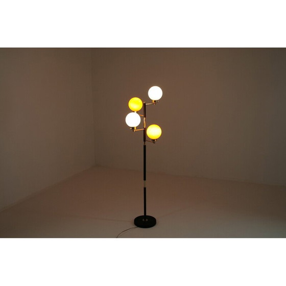 Image 1 of Vintage metalen, messing en opaline vloerlamp voor Arlus, Frankrijk 1950