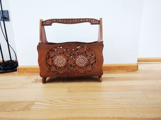 Image 1 of Krantenbak, Jaren 70. India, Handgesneden Met Inleg