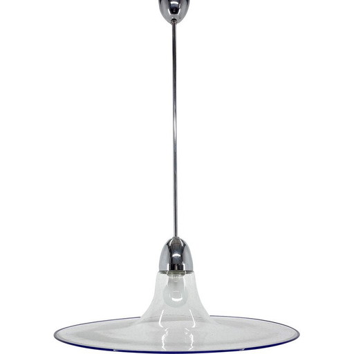 Vintage Space Age hanglamp van glas en chroom, Italië 1970