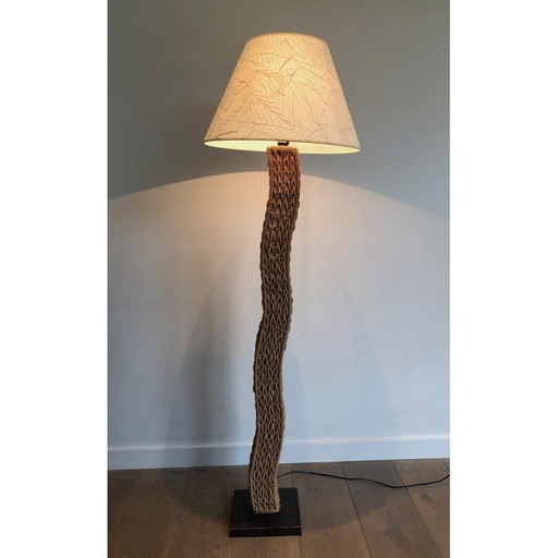 Vintage touw vloerlamp op metalen voet, 1980