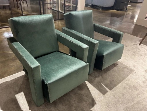 Cassina 2 Utrecht 637 Nieuw Nooit Gebruikt In Olijf Groen Fluweel Paard Stiksels