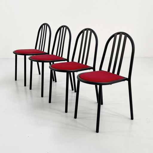 4 No.222 stoelen met rode zitting van Robert Mallet-Stevens voor Pallucco, 1980S