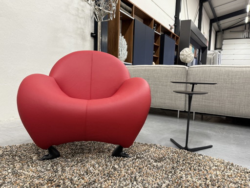 Leolux Papageno Fauteuil Rood Leer Met Zwart Onderstel