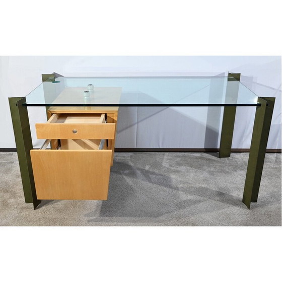 Image 1 of Vintage bureau in glas en esdoorn van Julien Rondineau voor het Parijse bedrijf XI Design