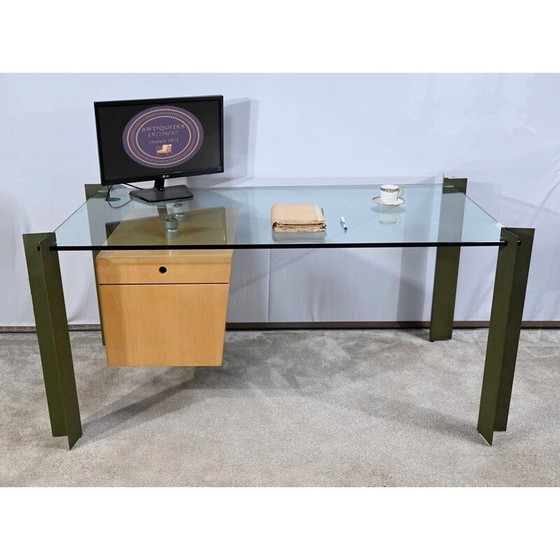 Image 1 of Vintage bureau in glas en esdoorn van Julien Rondineau voor het Parijse bedrijf XI Design