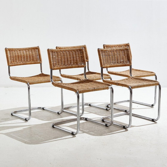 Image 1 of Vintage buisvormige stoel met rieten zitting en rugleuning, jaren '80