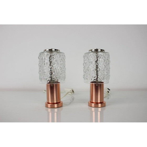 Image 1 of Paar vintage koperen tafellampen van Kamenický Šenov, Tsjecho-Slowakije 1970