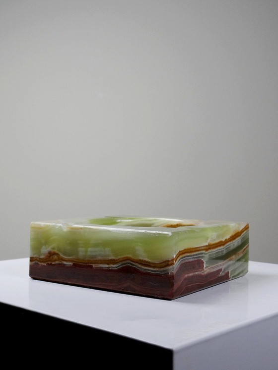 Image 1 of Asbak Mid Century Onyx Natuurlijk Groen Italië Jaren 60-70