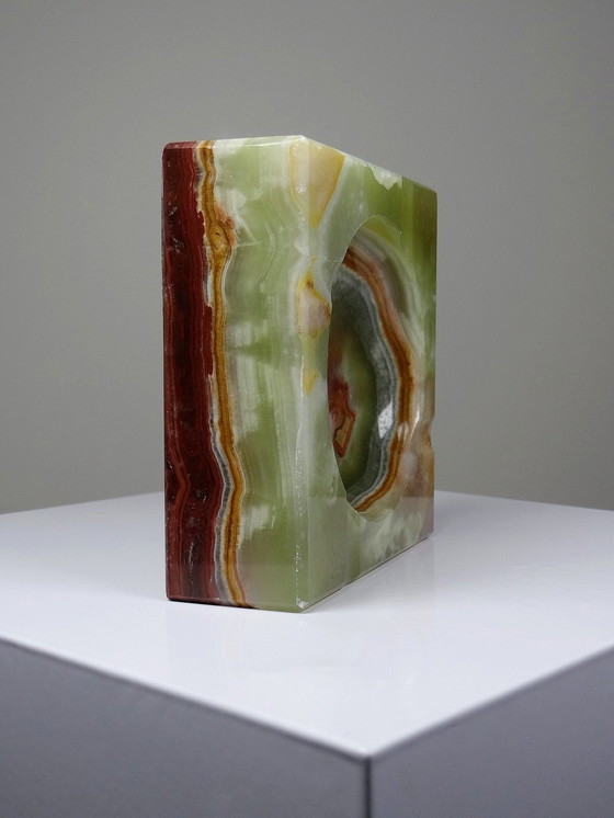 Image 1 of Asbak Mid Century Onyx Natuurlijk Groen Italië Jaren 60-70