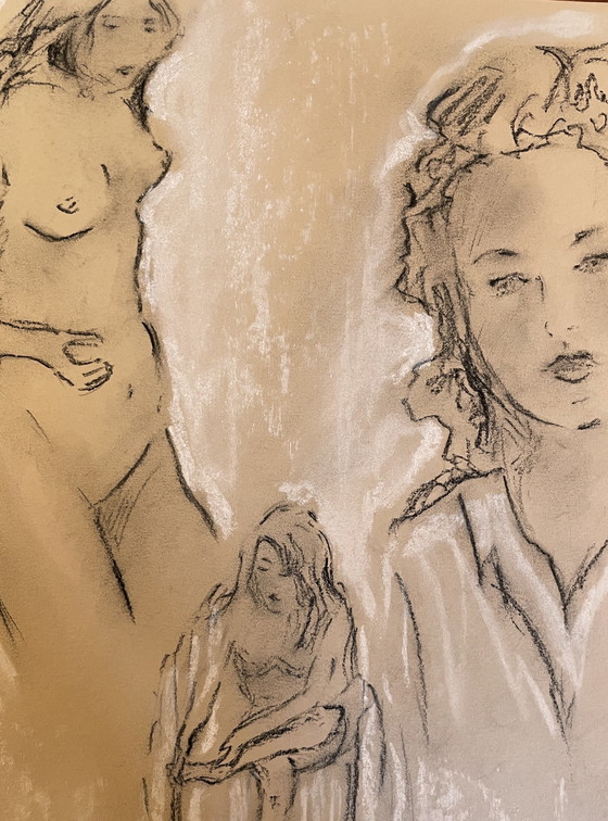 Image 1 of Schilderijen Houtskool Pastel Schetsen Portretten Vrouwen