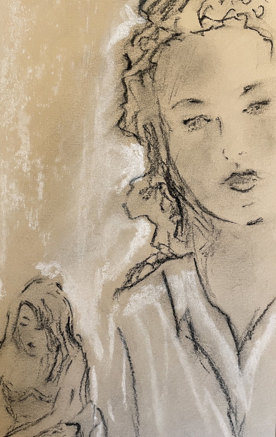 Image 1 of Schilderijen Houtskool Pastel Schetsen Portretten Vrouwen