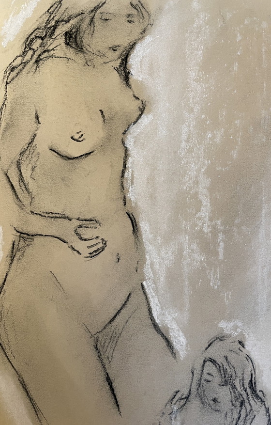 Image 1 of Schilderijen Houtskool Pastel Schetsen Portretten Vrouwen