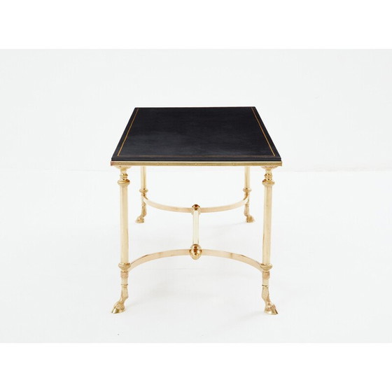 Image 1 of Vintage salontafel in massief messing en zwart leer voor Maison Charles, 1970