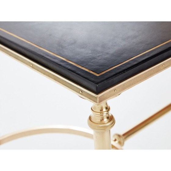 Image 1 of Vintage salontafel in massief messing en zwart leer voor Maison Charles, 1970