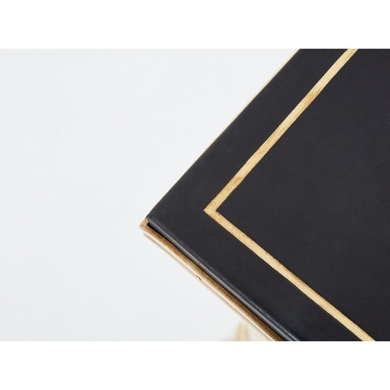Image 1 of Vintage salontafel in massief messing en zwart leer voor Maison Charles, 1970