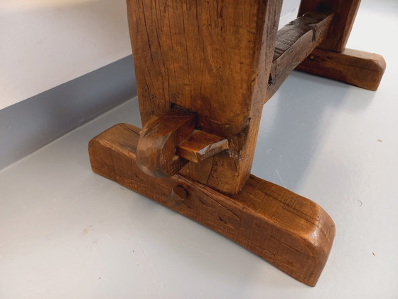 Image 1 of Vintage Brutalistische Rustieke Rechthoekige Salontafel Van Massief Eiken En Keramiek Uit De Jaren 60 En 70