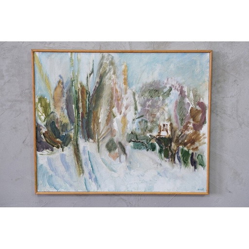 Vintage landschap olieverfschilderij door Per Olof Nord, Zweden 1972