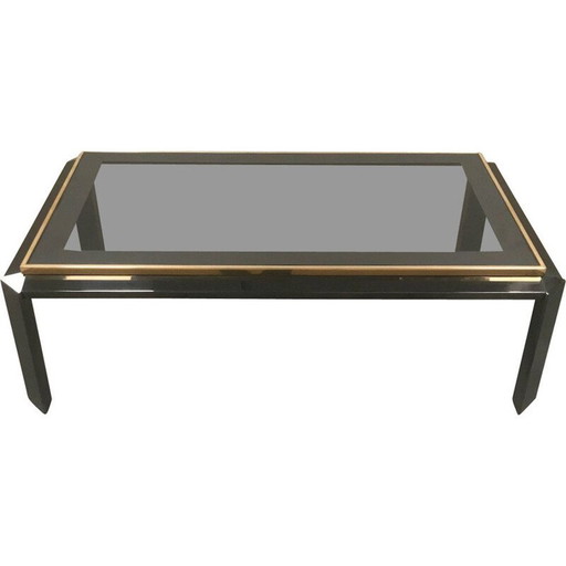 Vintage messing en glazen salontafel van Fedam
