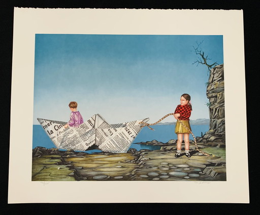 Tito Salomoni: “Toy Boat”. Gesigneerde Lithografie. 