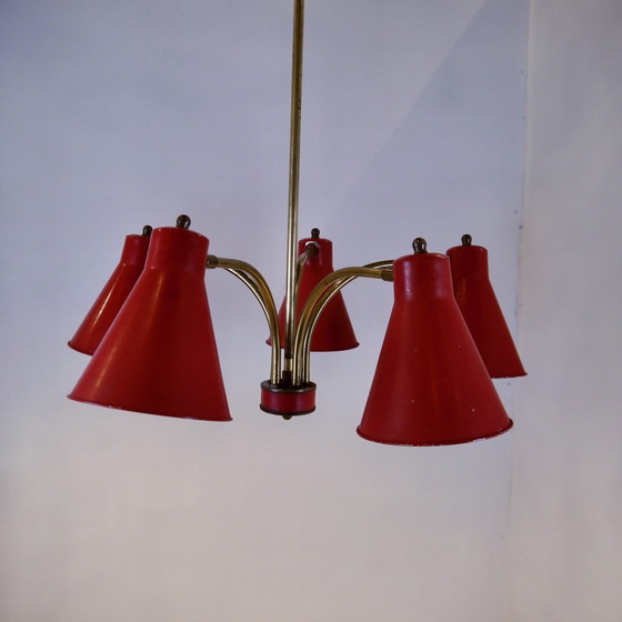 Image 1 of Vintage Franse Art Deco Kroonluchter / Hanglamp