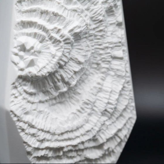 Image 1 of Manfred Frey Ak Kaiser Bisque Porseleinen Vaas Fossiel Ammonit Reliëf Op Art H26Cm