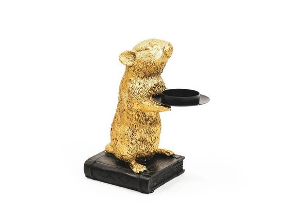 Image 1 of 2X Zwart-Gouden Muis Theelichthouder