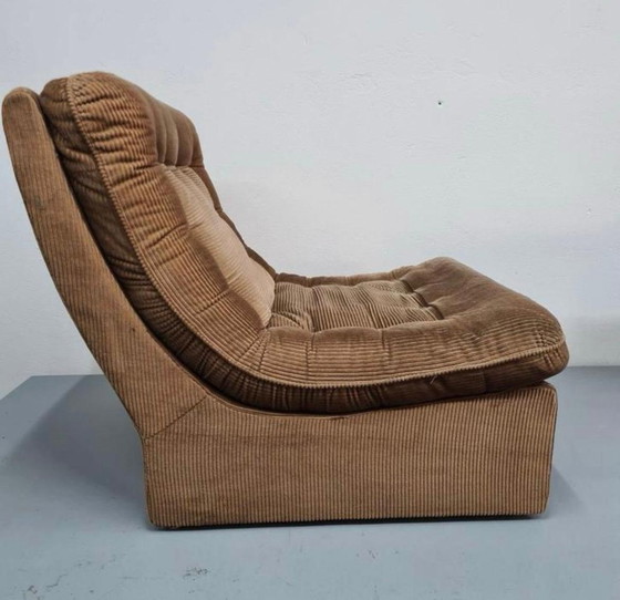 Image 1 of 2x Vintage Fauteuil - Bruine Ribstof- Jaren 70