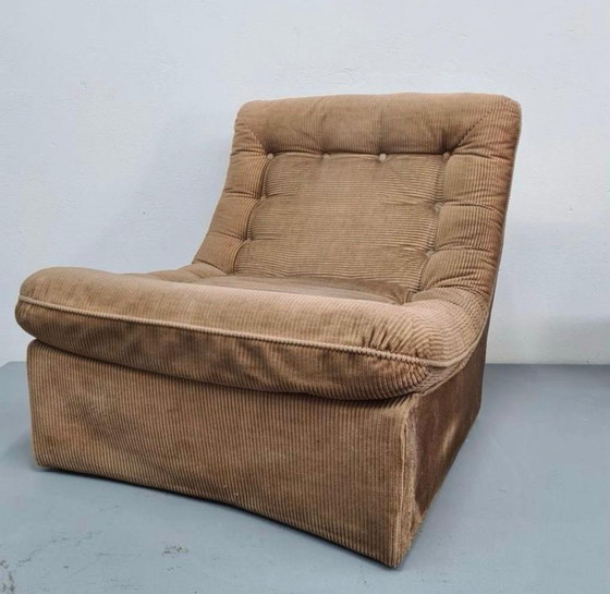 Image 1 of 2x Vintage Fauteuil - Bruine Ribstof- Jaren 70