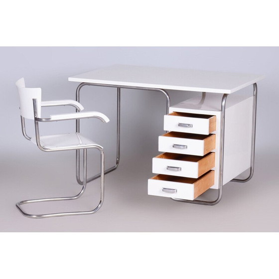 Image 1 of Vintage Bauhaus bureau in chroomstaal en hout, Tsjecho-Slowakije 1930
