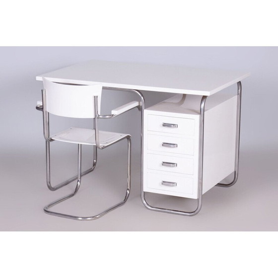 Image 1 of Vintage Bauhaus bureau in chroomstaal en hout, Tsjecho-Slowakije 1930