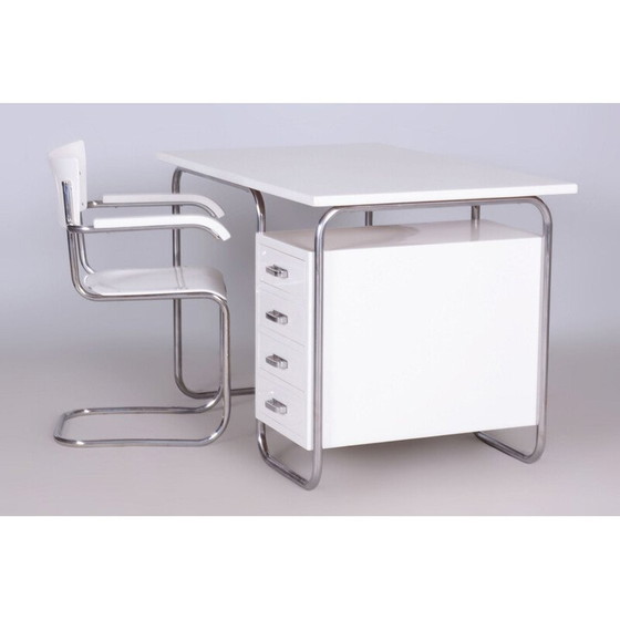 Image 1 of Vintage Bauhaus bureau in chroomstaal en hout, Tsjecho-Slowakije 1930