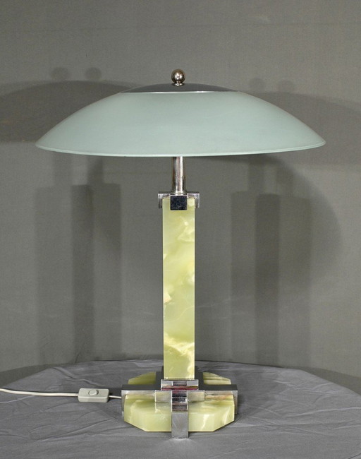 Onyx en chromen lamp, Art Deco - 1930