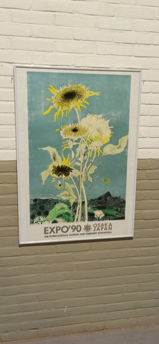 Vintage Jean Jansem Zonnebloem Poster, Expo'90, Osaka Japan