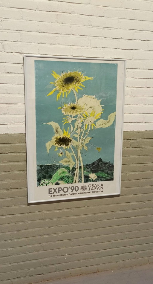 Vintage Jean Jansem Zonnebloem Poster, Expo'90, Osaka Japan