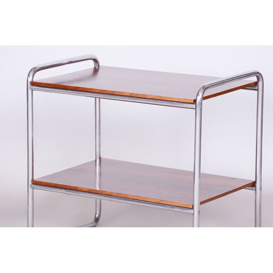 Image 1 of Vintage Bauhaus bijzettafel in walnoot en verchroomd staal, Tsjecho-Slowakije 1930