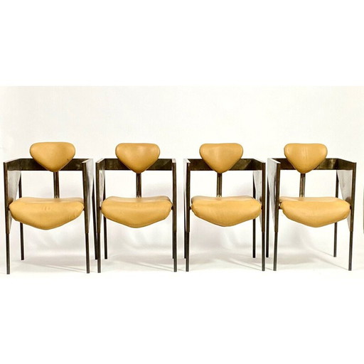 Set van 4 vintage industriële en brutalistische stalen fauteuils, 1970