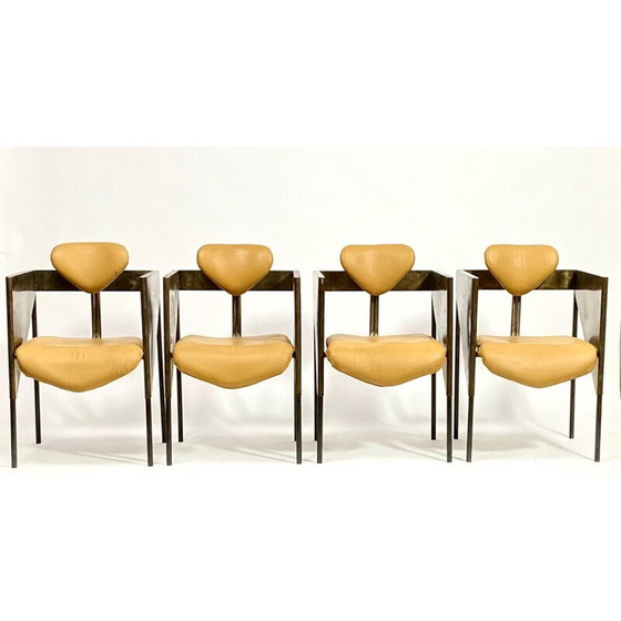 Image 1 of Set van 4 vintage industriële en brutalistische stalen fauteuils, 1970