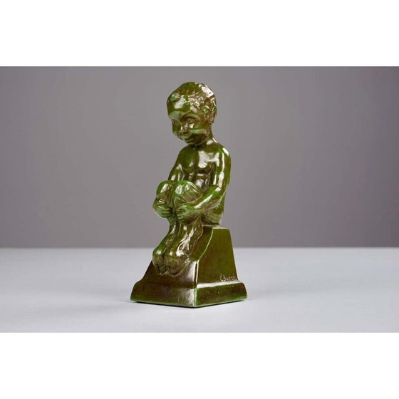 Image 1 of Vintage metalen disco zittend faun beeldje van Elena Borch, 1940