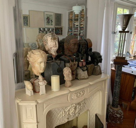 Image 1 of Franse Haardschouw Van Gietijzer Kleur Ecru Gemoffeld, Prachtige Relief Bloemranken.