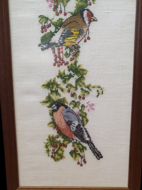 Image 1 of 2013 Ingelijst Vintage Borduurwerk Met Vogeltjes