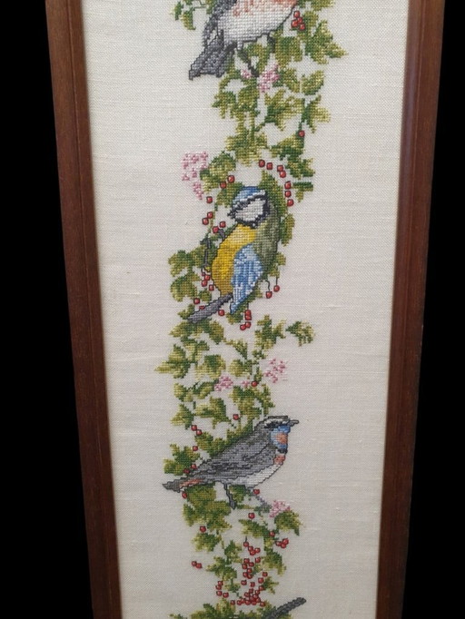 2013 Ingelijst Vintage Borduurwerk Met Vogeltjes